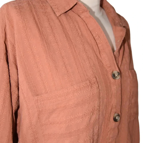 LOFT Terracota Embroidered Boho Long Sleeve Buttoned Blouse Gauzy M - Picture 3 of 9